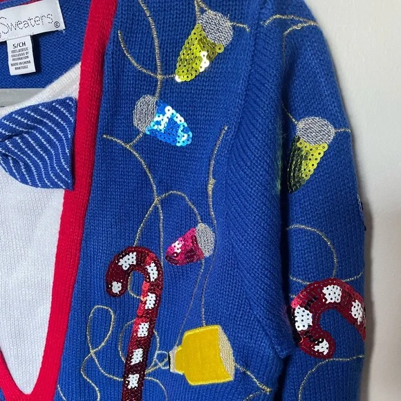 Jolly sweaters ugly Christmas sweater with sequence bow tie Good condition small - Picture 2 of 6